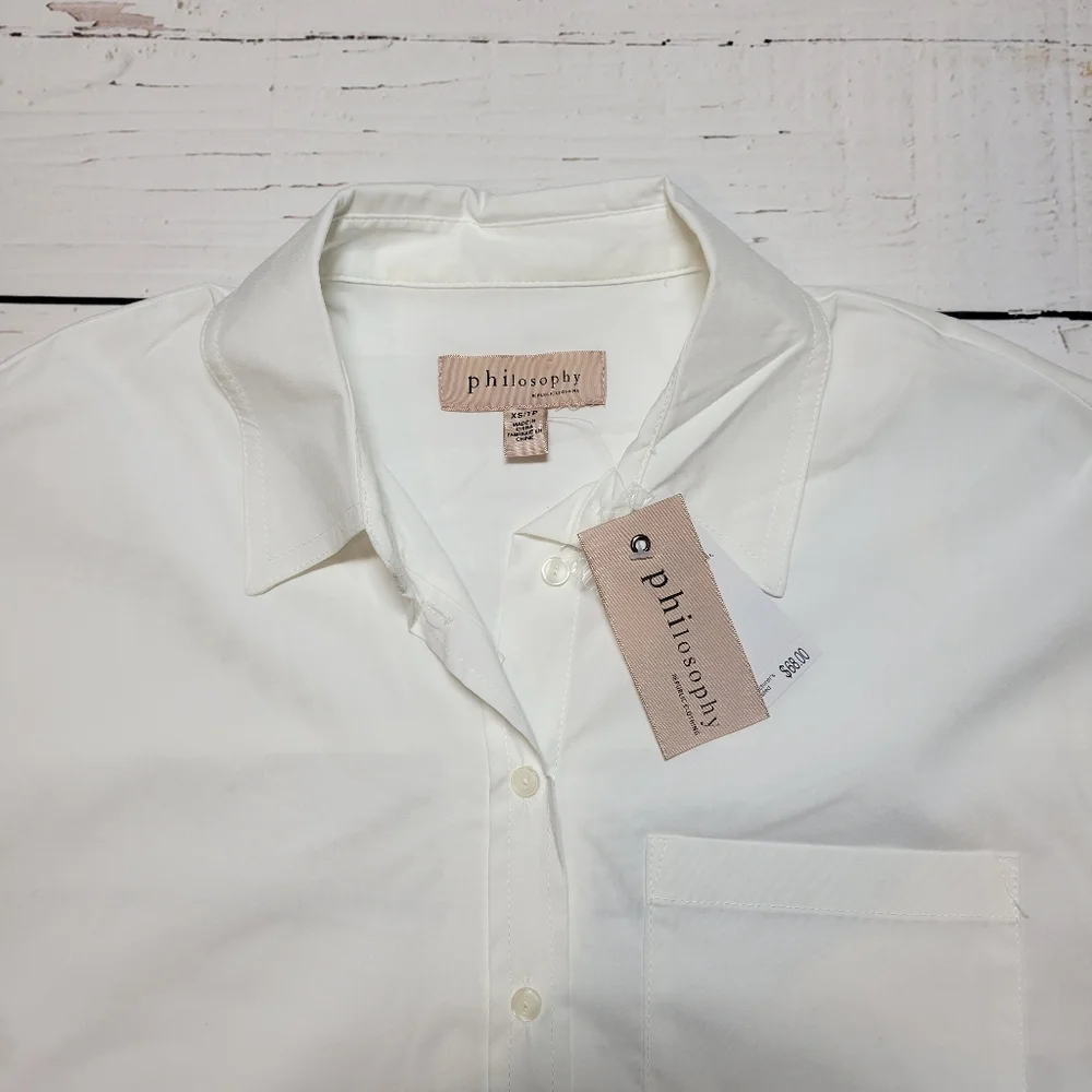 Philosophy White Oversized Button-Down Shirt Hi-Lo Hem Boxy Fit Classic Size XS - Picture 4 of 11